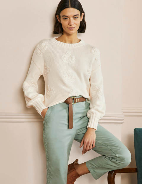Embroidered Blouson Sweater - Ivory 