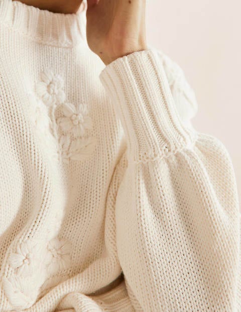 Embroidered Blouson Jumper - Ivory, Embroidery