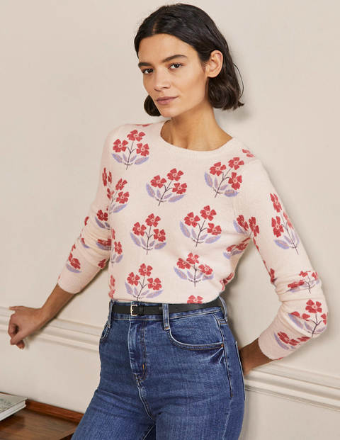 Flauschiger Pullover mit Muster - Naturweiß, Blühende Knospen