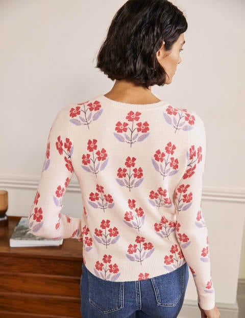 Flauschiger Pullover mit Muster - Naturweiß, Blühende Knospen
