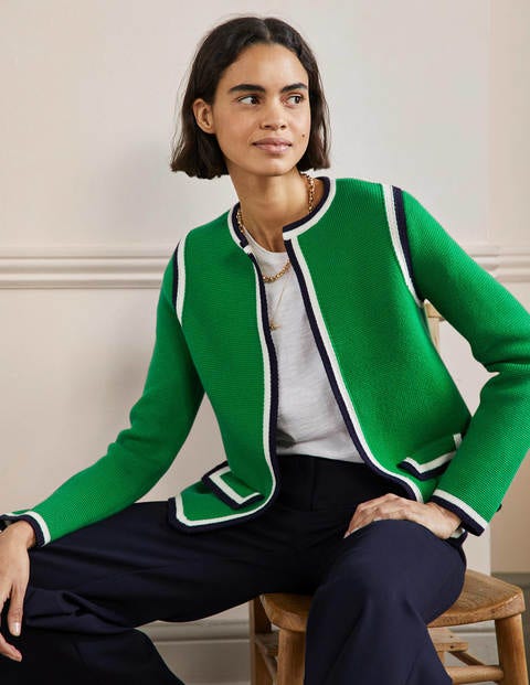 Stripe Trim Knitted Jacket - Highland Green