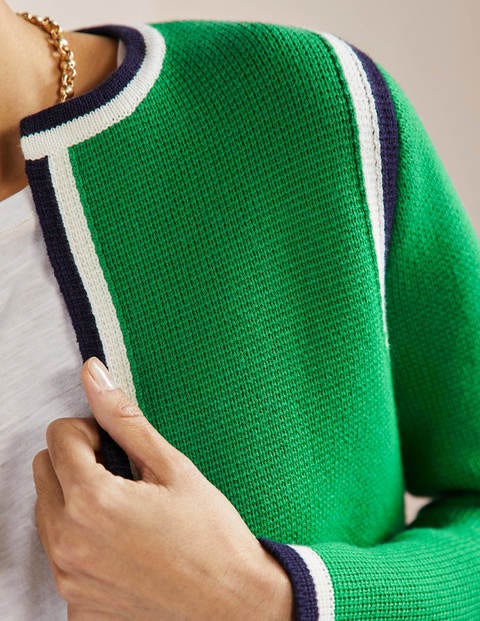 Stripe Trim Knitted Jacket - Highland Green