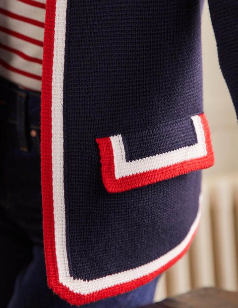 Stripe Trim Knitted Jacket - Navy
