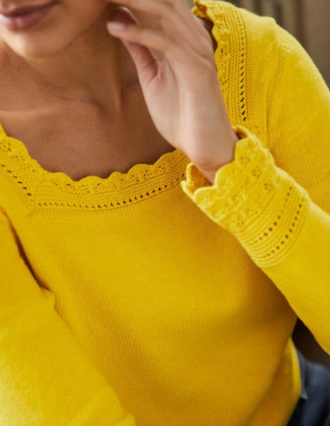 Scallop Crochet Trim Sweater - Lemon Fizz