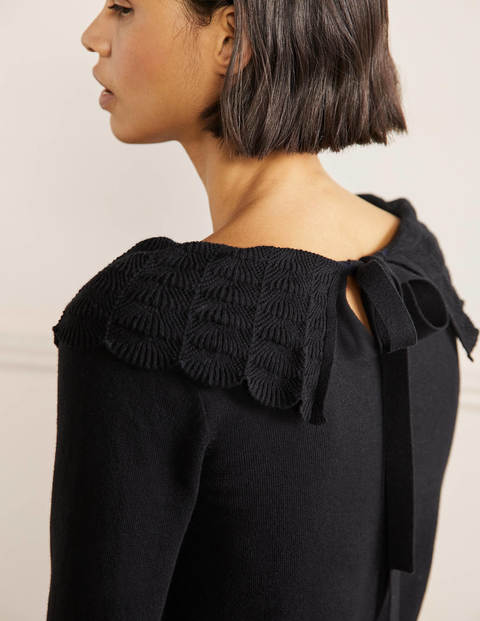 Pullover mit Kragen und Schnürung am Rücken - Schwarz