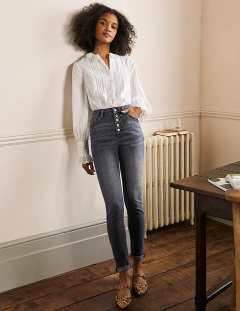 Button Fly Skinny Jeans - Black Waxed 