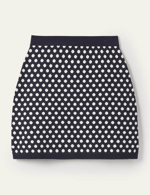 Cleo Knitted Mini Skirt - Navy, Ivory Spot Cleo Knitted Mini Skirt - Navy, Ivory Spot