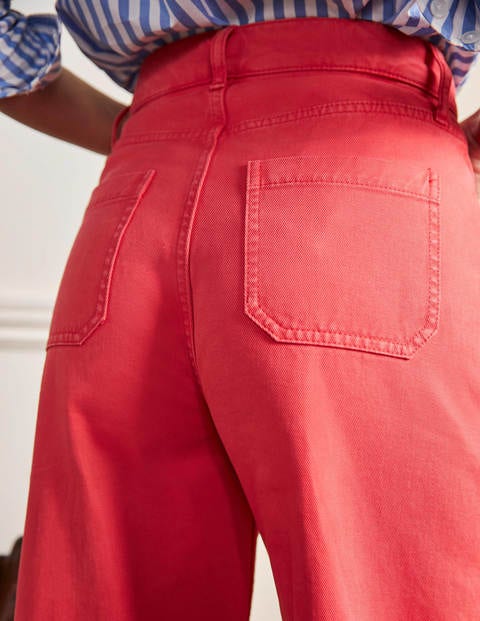Wide Leg Cotton Twill Pants - Red