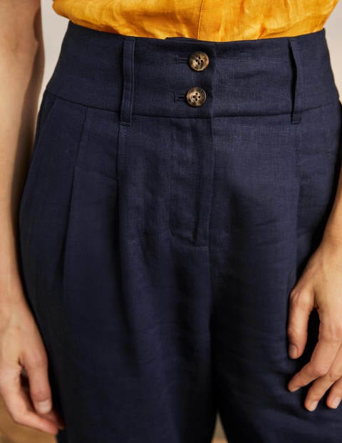 Turn Up Linen Trousers - Navy
