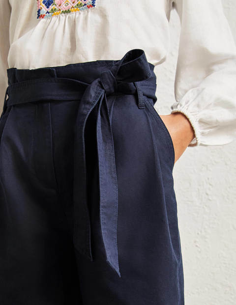 Paperbag High Waisted Shorts - Navy