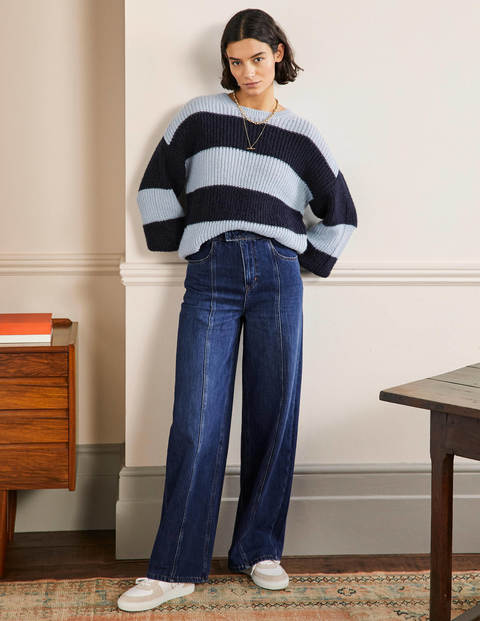 Wide Leg Seam Detail Jeans - Mid 