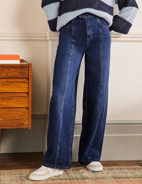 Wide Leg Seam Detail Jeans - Mid Vintage