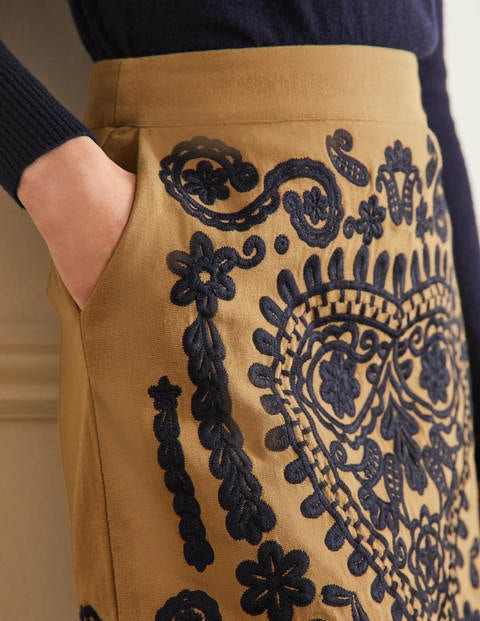 Embroidered Mini Skirt - Camel/Navy Embroidered