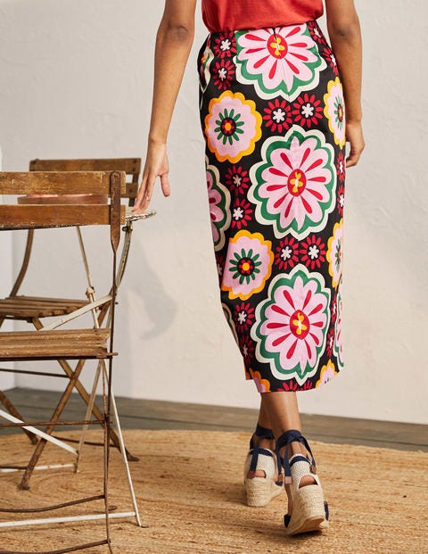 Printed A-line Midi Skirt - Black, Opulent Daisy Printed A-line Midi Skirt - Black, Opulent Daisy