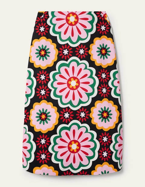 Printed A-line Midi Skirt - Black, Opulent Daisy Printed A-line Midi Skirt - Black, Opulent Daisy
