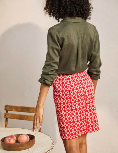 Printed A-line Mini Skirt - Bright Coral, Mosaic Printed A-line Mini Skirt - Bright Coral, Mosaic