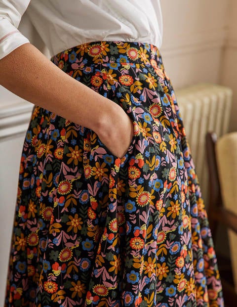 Full Cotton Midi Skirt - Black, Flora Bloom Full Cotton Midi Skirt - Black, Flora Bloom