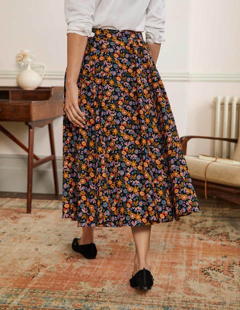 Full Cotton Midi Skirt - Black, Flora Bloom Full Cotton Midi Skirt - Black, Flora Bloom