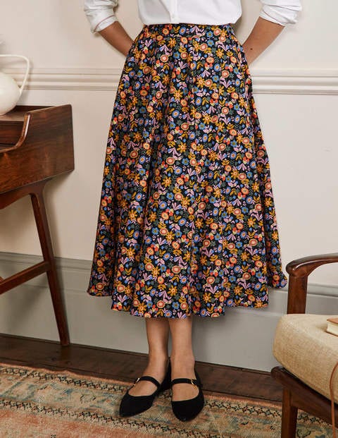 Full Cotton Midi Skirt - Black, Flora Bloom Full Cotton Midi Skirt - Black, Flora Bloom