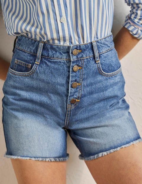 Button Fly Denim Shorts - Light Vintage 