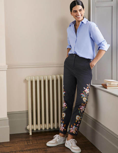 Classic Chino Trousers - Navy Embroidered