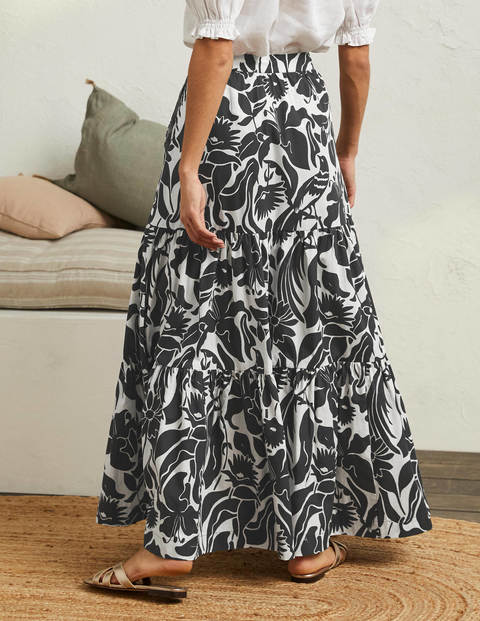Lorna Tiered Maxi Skirt - Black, Oriental Bird Lorna Tiered Maxi Skirt - Black, Oriental Bird