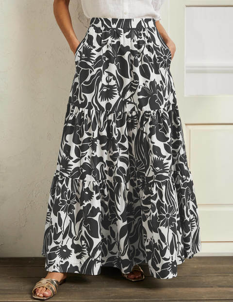 Lorna Tiered Maxi Skirt - Black, Oriental Bird Lorna Tiered Maxi Skirt - Black, Oriental Bird