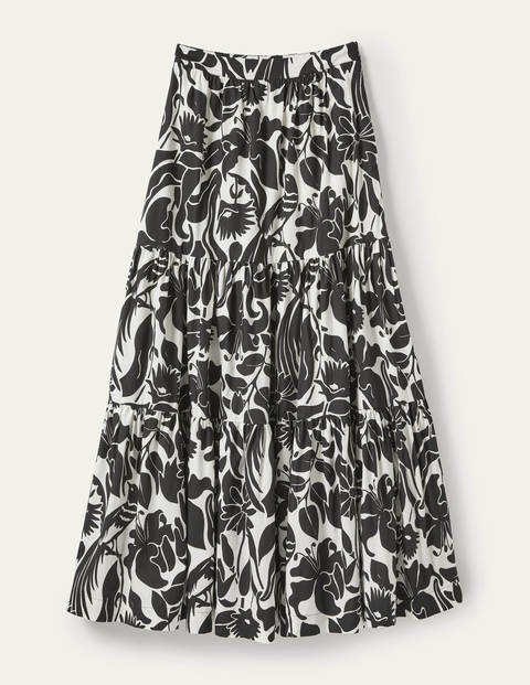 Lorna Tiered Maxi Skirt - Black, Oriental Bird Lorna Tiered Maxi Skirt - Black, Oriental Bird