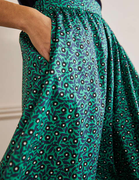 Jupe midi à enfiler en coton - Vert des Highlands, motif Rambling Ditsy Jupe midi à enfiler en coton - Vert des Highlands, motif Rambling Ditsy