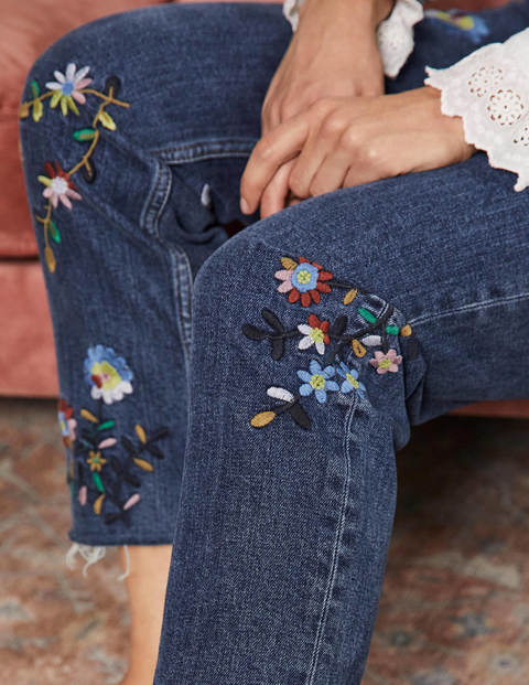 Lockere Jeans mit geradem Bein - Mittleres Vintageblau, Stickerei