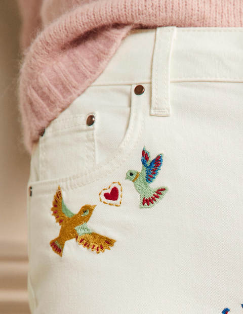 Girlfriend Jeans - Ecru, Embroidery