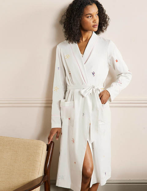 Cotton Dressing Gown - Ivory, Embroidery