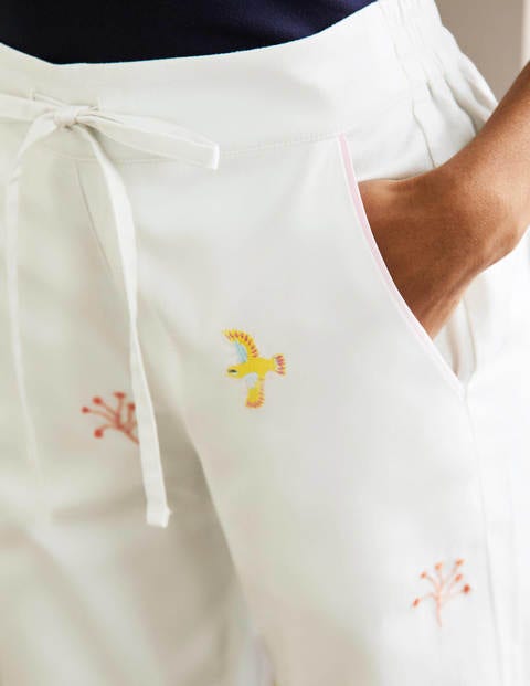 Cotton Pyjama Trousers - Ivory, Embroidery