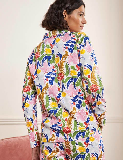 Long Sleeve Pyjama Shirt - Ivory, Oriental Bird Long Sleeve Pyjama Shirt - Ivory, Oriental Bird