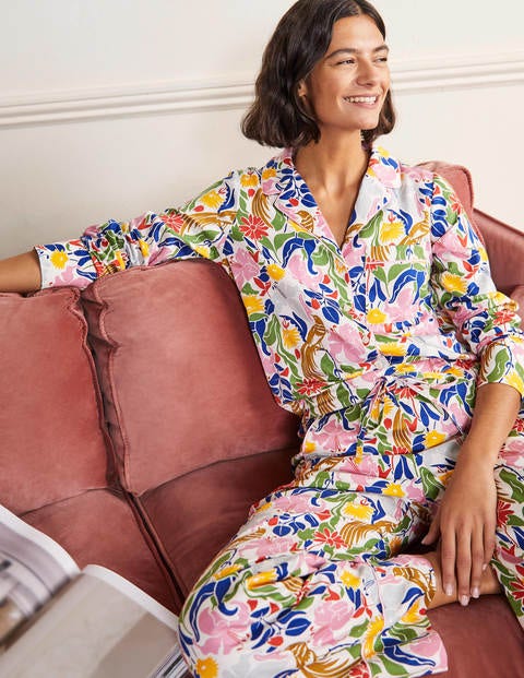 Long Sleeve Pyjama Shirt - Ivory, Oriental Bird Long Sleeve Pyjama Shirt - Ivory, Oriental Bird