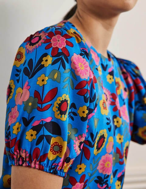 Adriana Puff Sleeve Top - Moroccan Blue, Flora Bloom Adriana Puff Sleeve Top - Moroccan Blue, Flora Bloom
