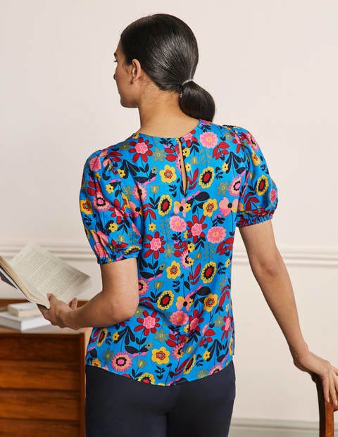 Adriana Puff Sleeve Top - Moroccan Blue, Flora Bloom Adriana Puff Sleeve Top - Moroccan Blue, Flora Bloom