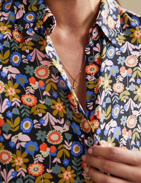Silk Shirt - Black, Flora Bloom Silk Shirt - Black, Flora Bloom