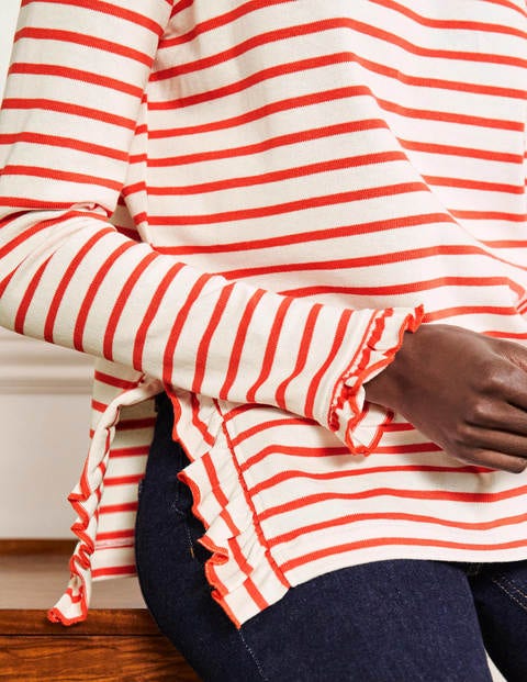 Frilled Side Split Jersey Top - Ivory / Hot Coral Stripe Frilled Side Split Jersey Top - Ivory / Hot Coral Stripe