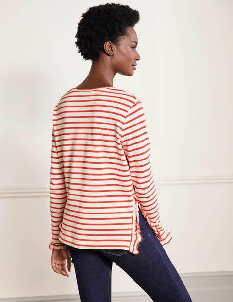 Frilled Side Split Jersey Top - Ivory / Hot Coral Stripe Frilled Side Split Jersey Top - Ivory / Hot Coral Stripe