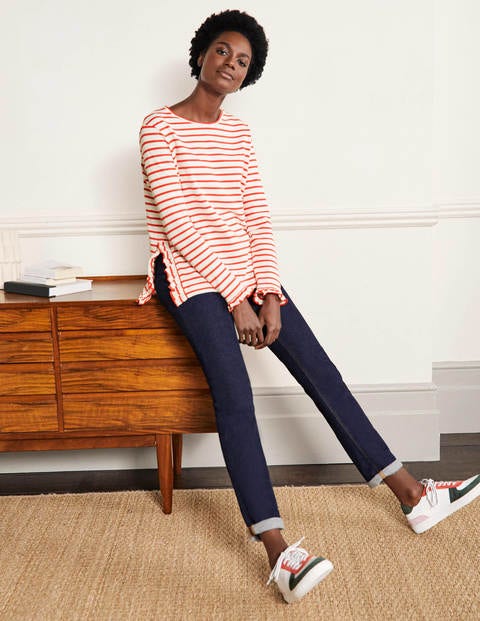 Frilled Side Split Jersey Top - Ivory / Hot Coral Stripe Frilled Side Split Jersey Top - Ivory / Hot Coral Stripe