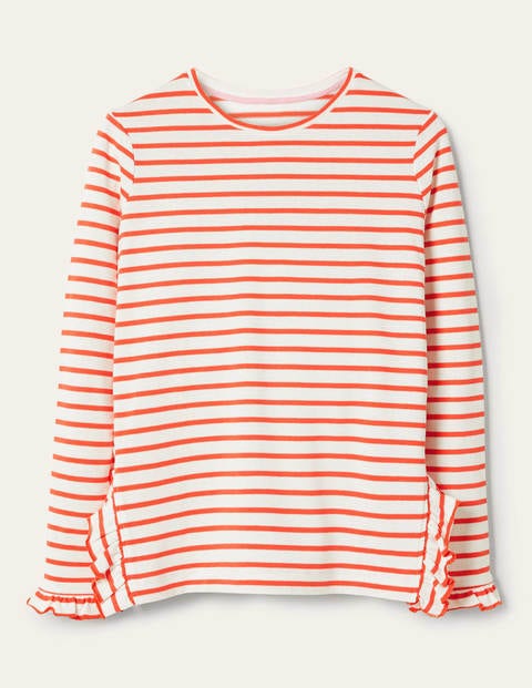Frilled Side Split Jersey Top - Ivory / Hot Coral Stripe Frilled Side Split Jersey Top - Ivory / Hot Coral Stripe