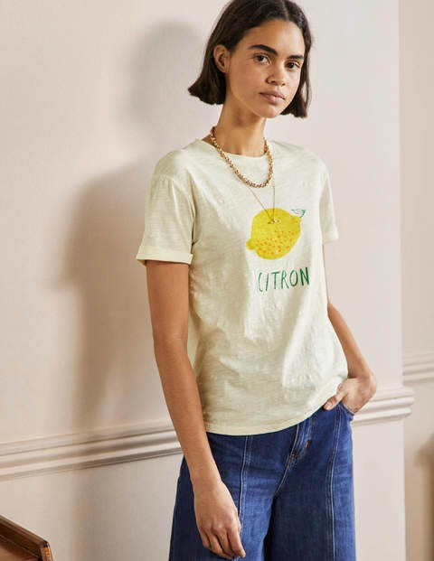 Turn Up Cuff Cotton T-shirt - Ivory, Lemon