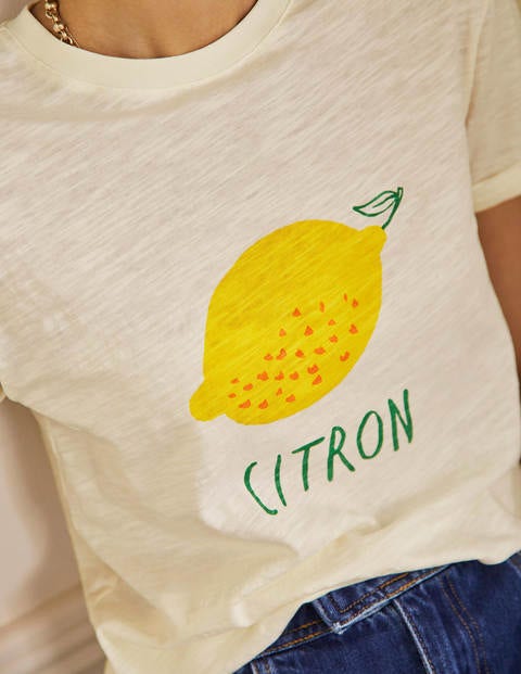 Turn Up Cuff Cotton T-Shirt - Ivory, Lemon