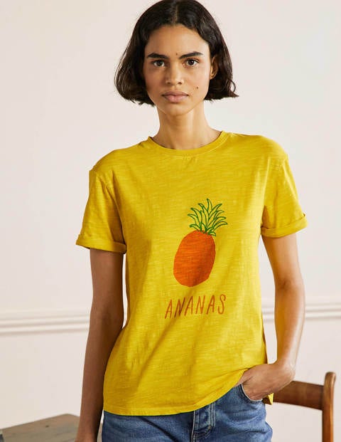 Turn Up Cuff Cotton T-Shirt - Pale Lemon, Pineapple