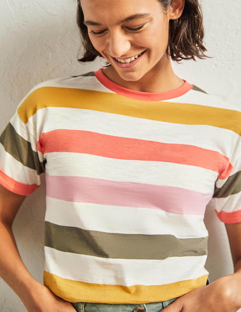 Turn Up Cuff Cotton T-shirt - Formica Pink, Hot Coral Multi