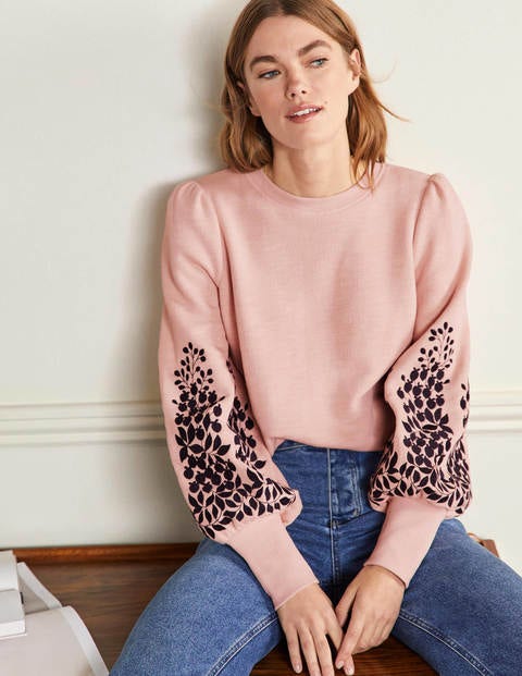 Embroidered Blouson Sweatshirt - Milkshake, Navy Embroidery Embroidered Blouson Sweatshirt - Milkshake, Navy Embroidery