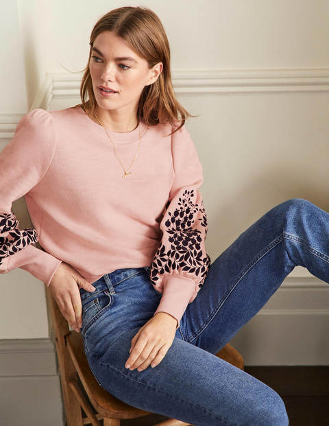 Embroidered Blouson Sweatshirt - Milkshake, Navy Embroidery Embroidered Blouson Sweatshirt - Milkshake, Navy Embroidery