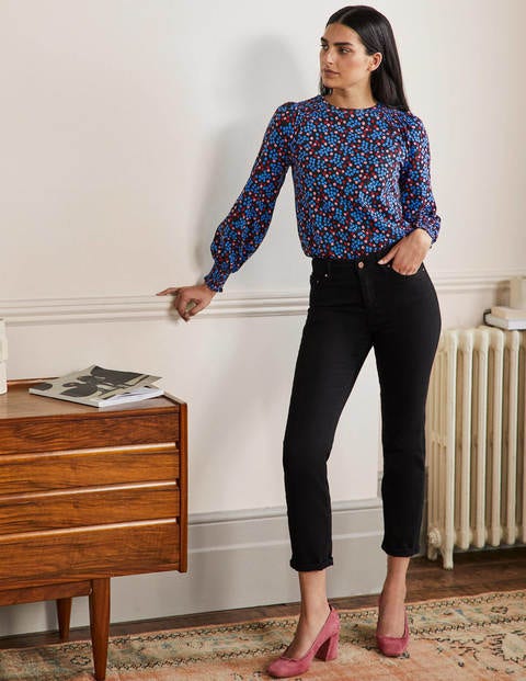 Top en jersey à manches blousantes et smocks - Noir motif Ditsy Cluster Top en jersey à manches blousantes et smocks - Noir motif Ditsy Cluster