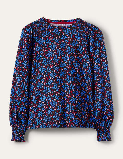 Top en jersey à manches blousantes et smocks - Noir motif Ditsy Cluster Top en jersey à manches blousantes et smocks - Noir motif Ditsy Cluster
